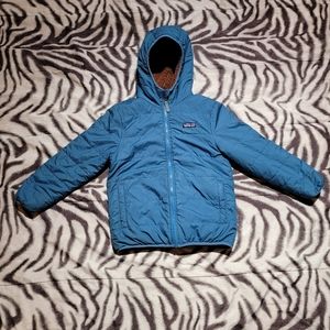 Patagonia Ready Freddy reversible hooded sherpa jacket size 8 yrs old blue